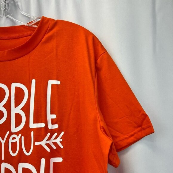 Gobble Till You Wobble Womens Graphic T-Shirt Orange Short Sleeve Crew Neck XL - Picture 5 of 10